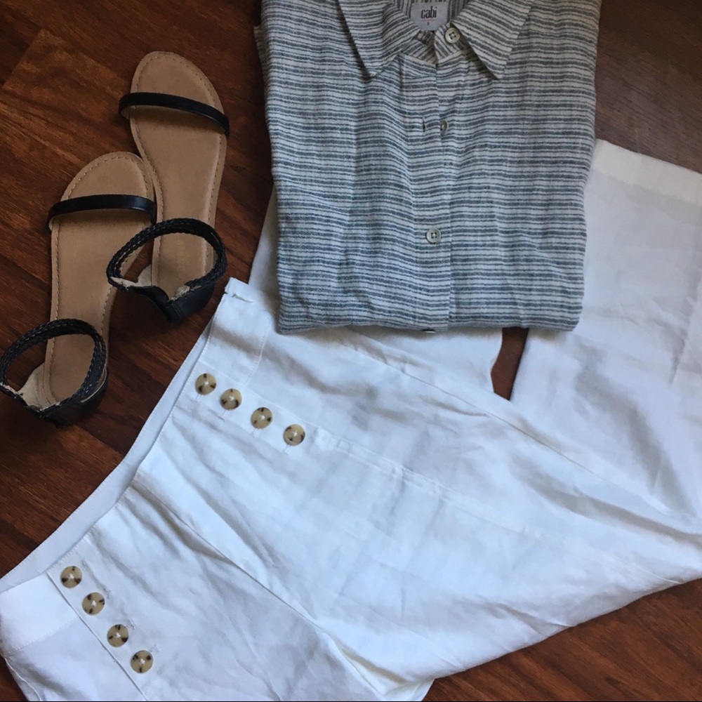 J. Jill Petite White Linen Sailor Crop Pants